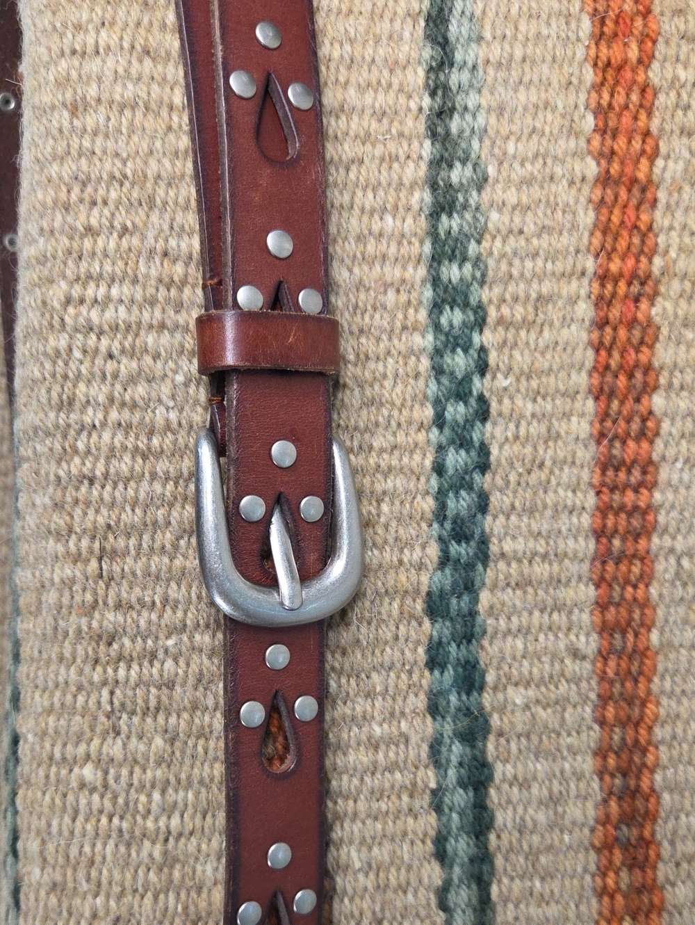 Fossil Brown Studded Leather Belt with Silver Buckle Y2k Era 40" long.